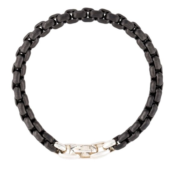 DAVID YURMAN STERLING SILVER & STAINLESS STEEL BOX CHAIN BRACELET - Picture 5 of 9